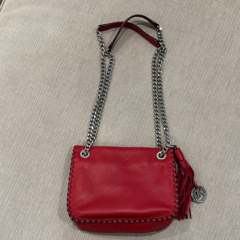 Michael Kors Red Whipped Chelsea Small Leather Messenger Bag
